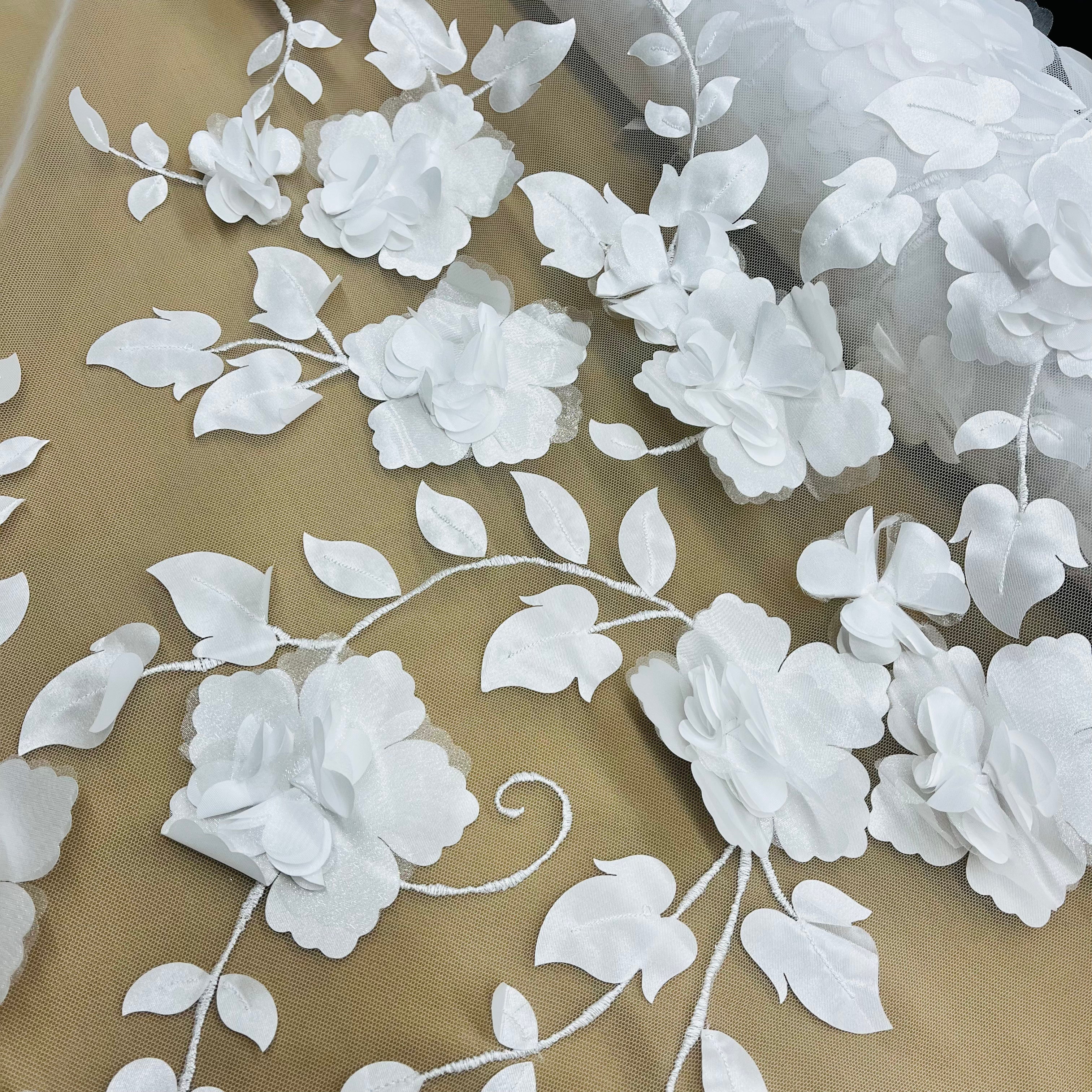 3D Floral Lace Fabric Embroidered on 100% Polyester Soft Tulle Net Mesh | Lace USA - GD-010