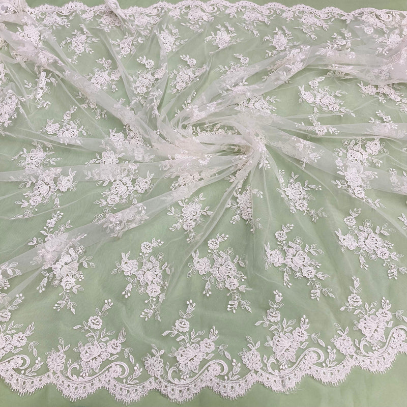 Corded Bridal Lace Fabric Embroidered on 100% Polyester Net Mesh | Lace USA - 96517W