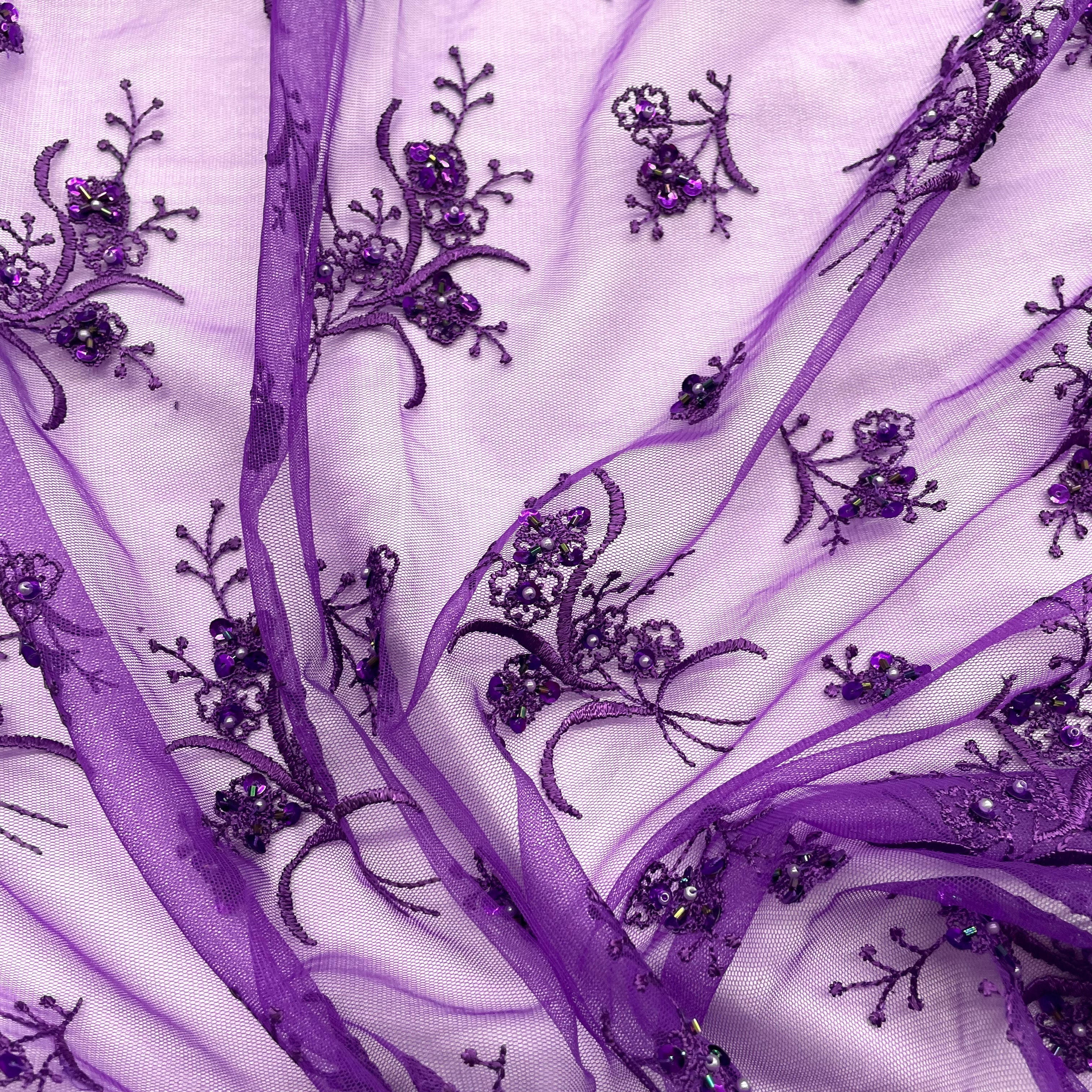 Beaded Lace Fabric Embroidered on 100% Polyester Net Mesh | Lace USA - 42002W-BP