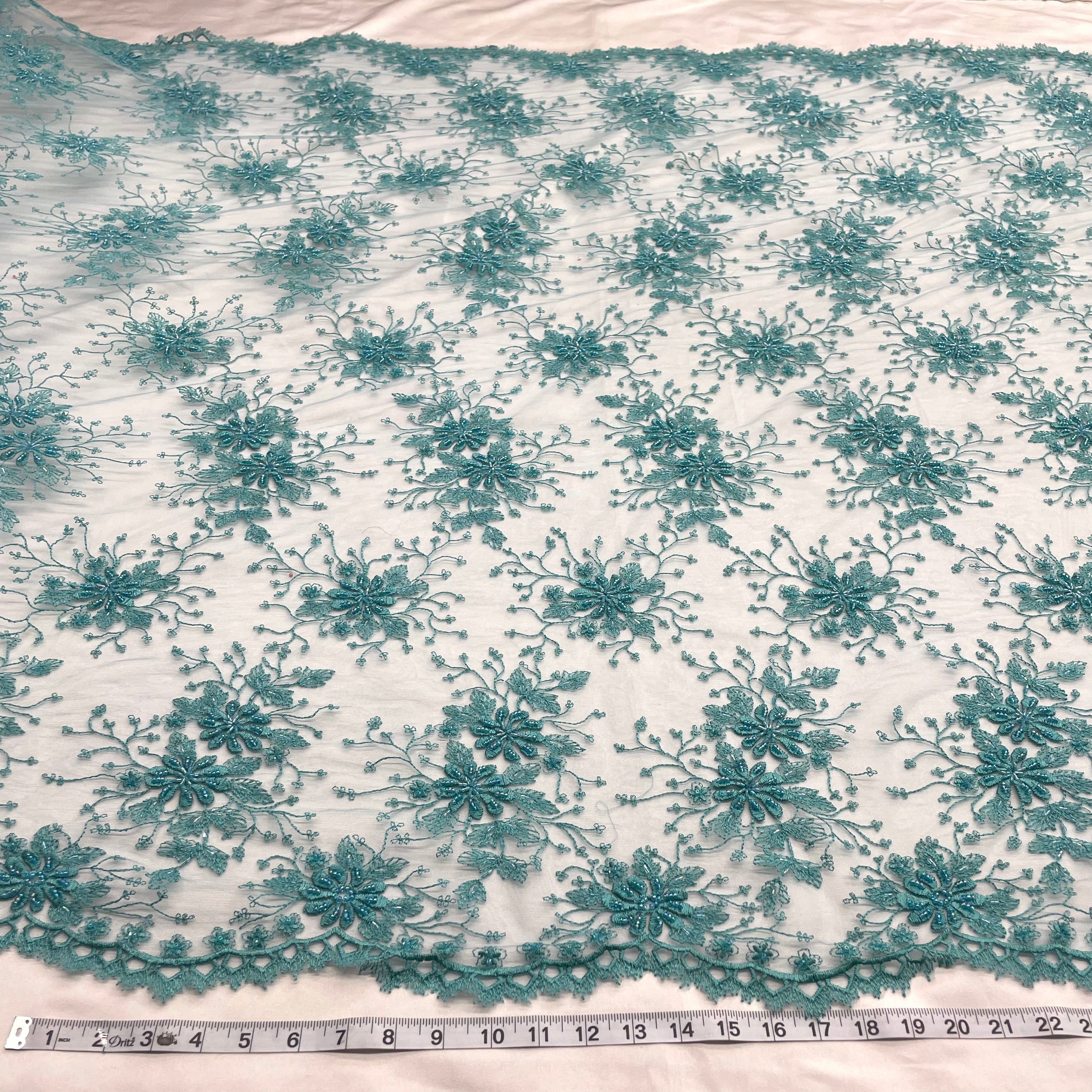 Netted Lace Beaded Lace Fabric Embroidered on 100% Polyester Net Mesh | Lace USA