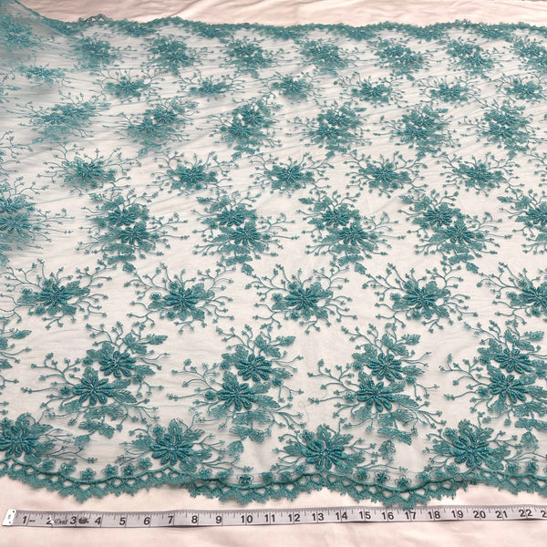 Beaded Lace Fabric Embroidered on 100% Polyester Net Mesh | Lace USA - 41976W-BP