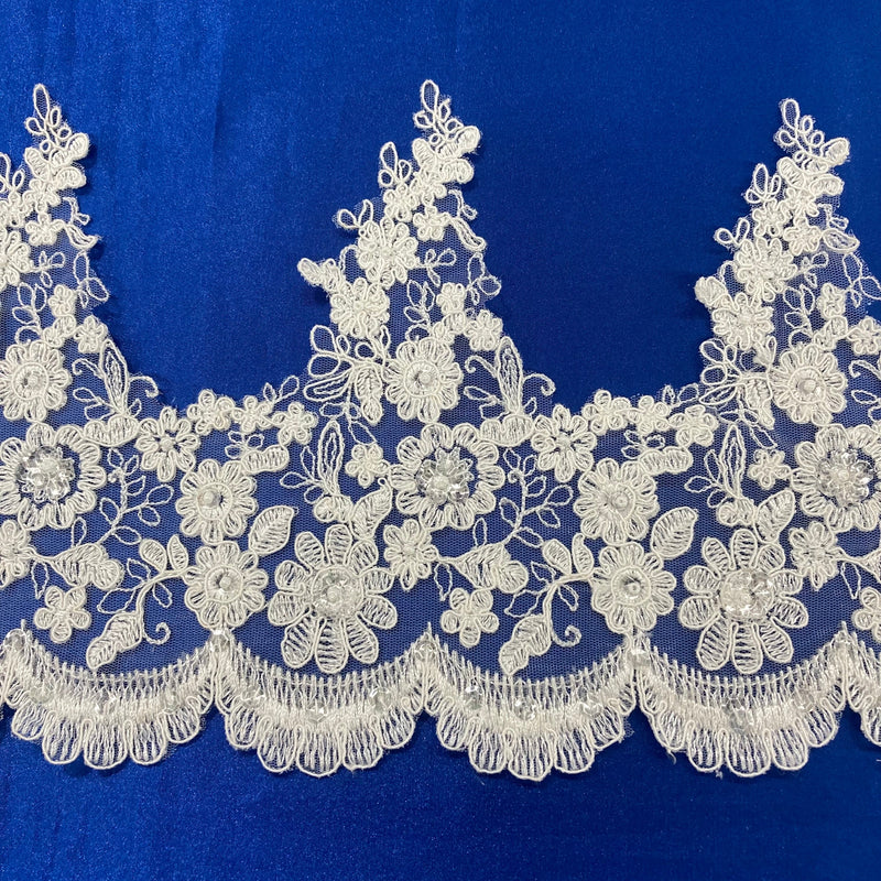 Beaded & Corded Lace Trimming Embroidered on 100% Polyester Net Mesh | Lace USA - 97016W-BP