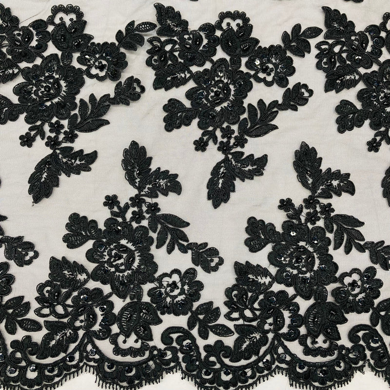 Beaded & Corded Bridal Lace Fabric Embroidered on 100% Polyester Net Mesh | Lace USA - 95409W-BP