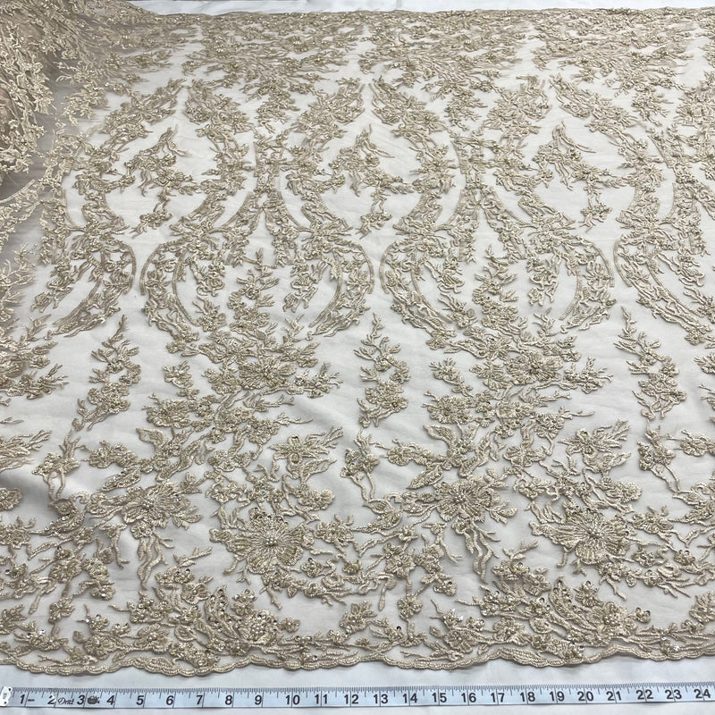 Beaded Lace Fabric Embroidered on 100% Polyester Net Mesh | Lace USA - GD-284