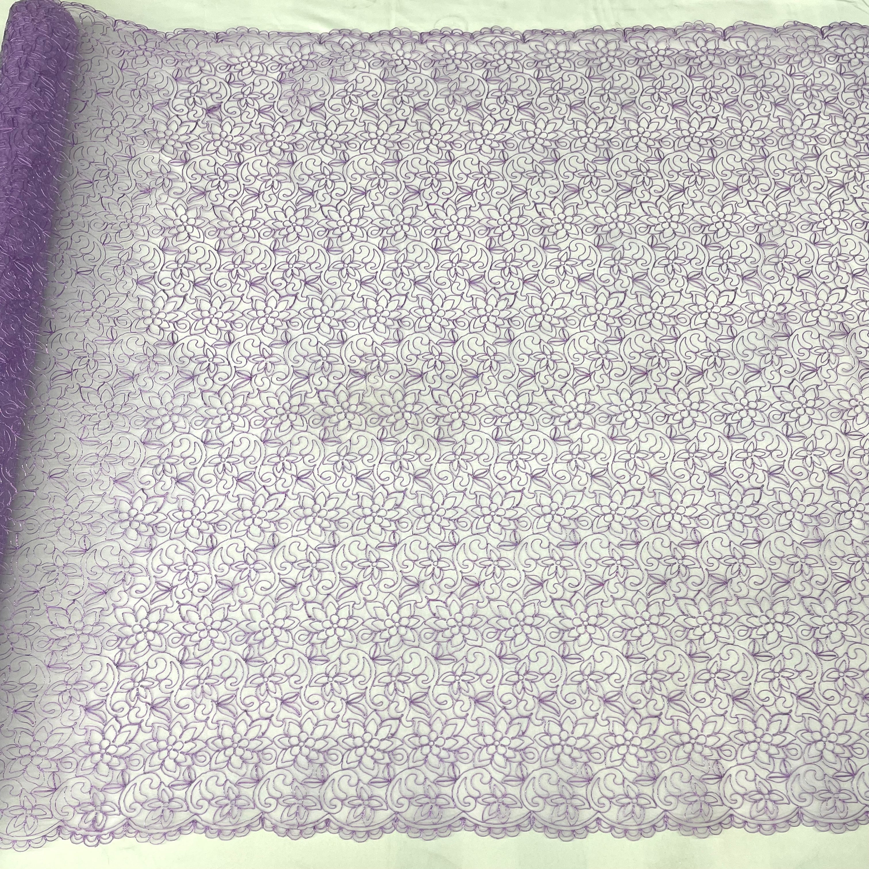 Corded Bridal Lace Fabric Embroidered on 100% Polyester Net Mesh | Lace USA - 91075W