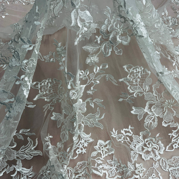 Corded Bridal Lace Fabric Embroidered on 100% Polyester Net Mesh | Lace USA - 97126W