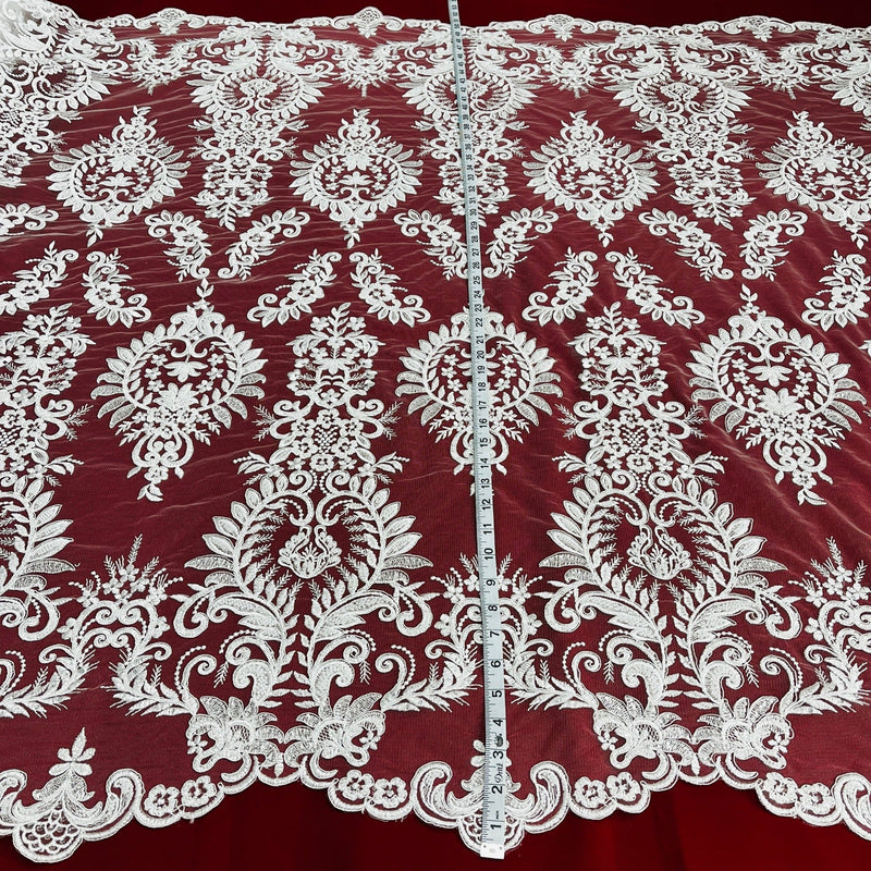 Beaded & Corded Bridal Lace Fabric Embroidered on 100% Polyester Net Mesh | Lace USA - 97160W-HB