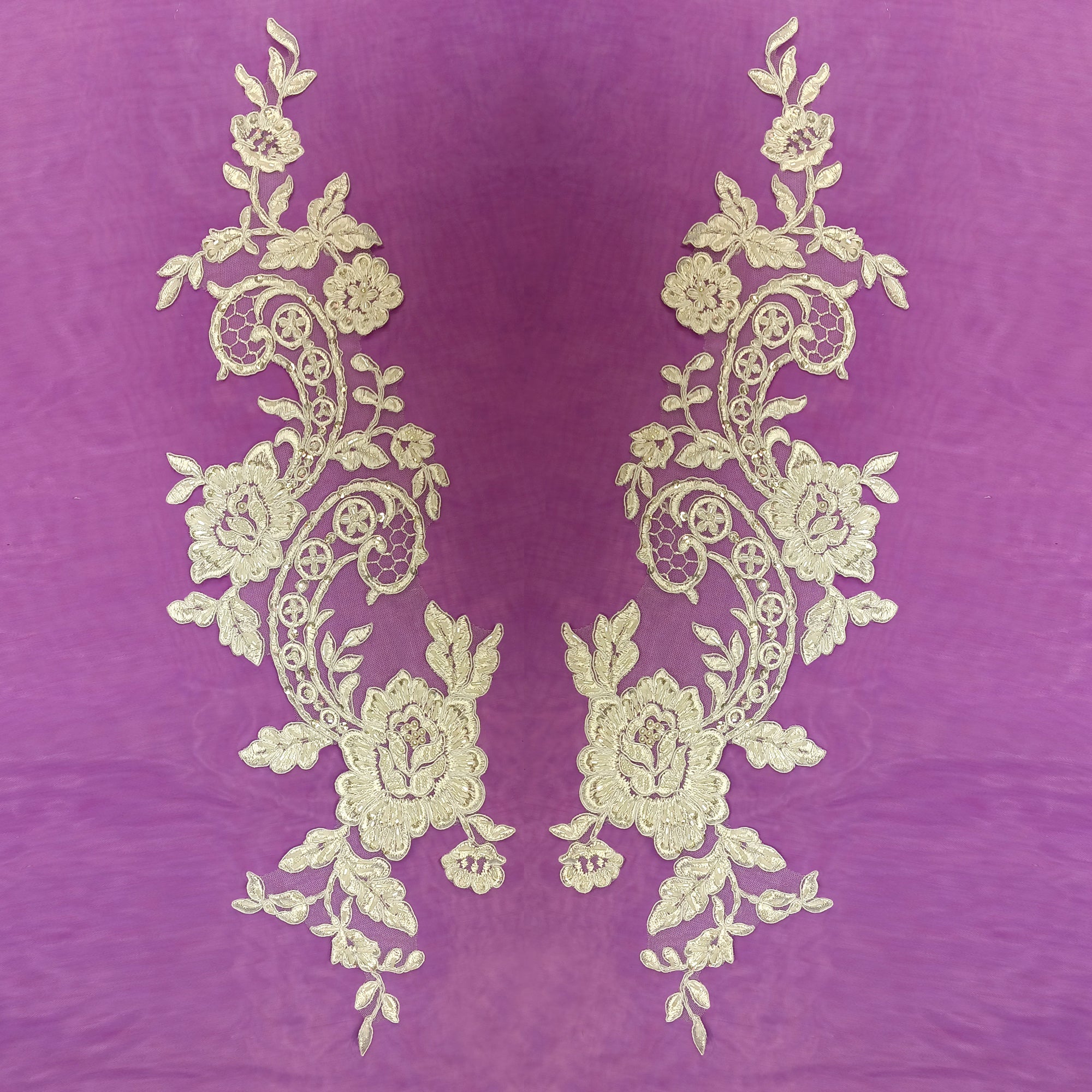 Beaded & Corded Floral Lace Applique for Bridal & Quinceañera Dresses | Lace USA - 96434W-HB