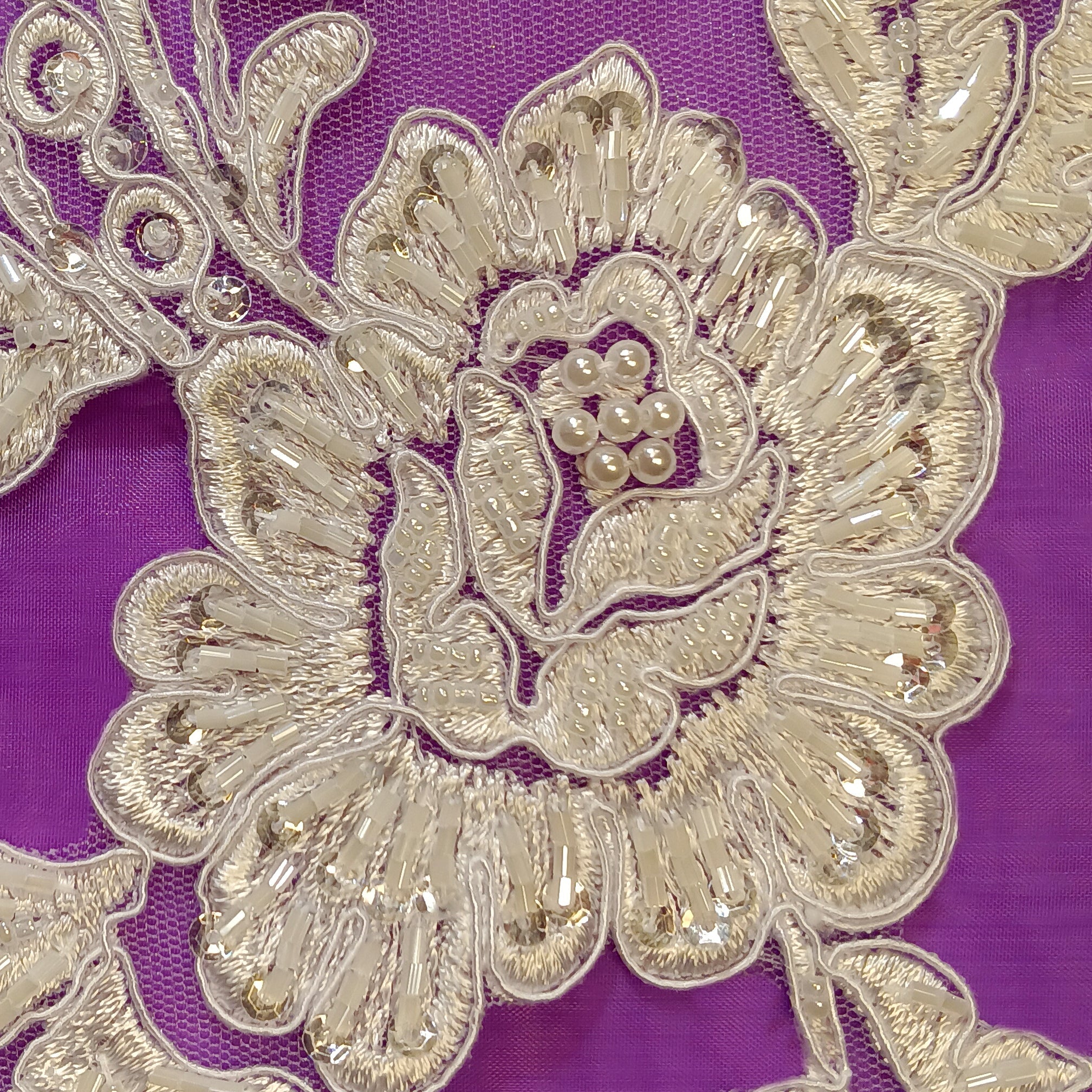 Beaded & Corded Floral Lace Applique for Bridal & Quinceañera Dresses | Lace USA - 96434W-HB