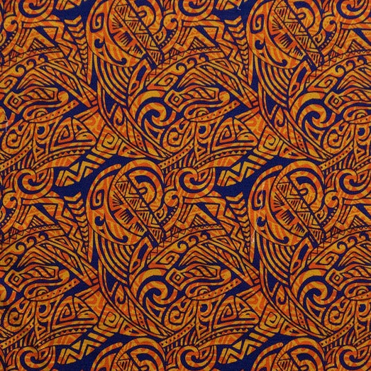 Traditional Polynesian Tattoo Swirl design Fabric | Cotton Light Barkcloth