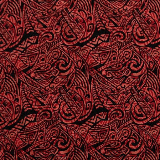 Traditional Polynesian Tattoo Swirl design Fabric | Cotton Light Barkcloth