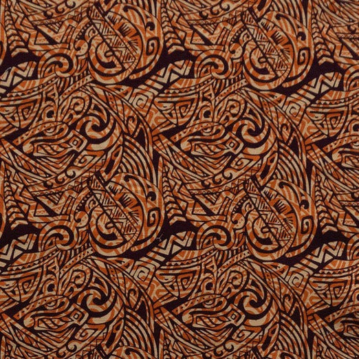 Traditional Polynesian Tattoo Swirl design Fabric | Cotton Light Barkcloth  |  Spandex Palace