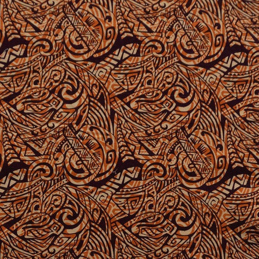 Traditional Polynesian Tattoo Swirl design Fabric | Cotton Light Barkcloth