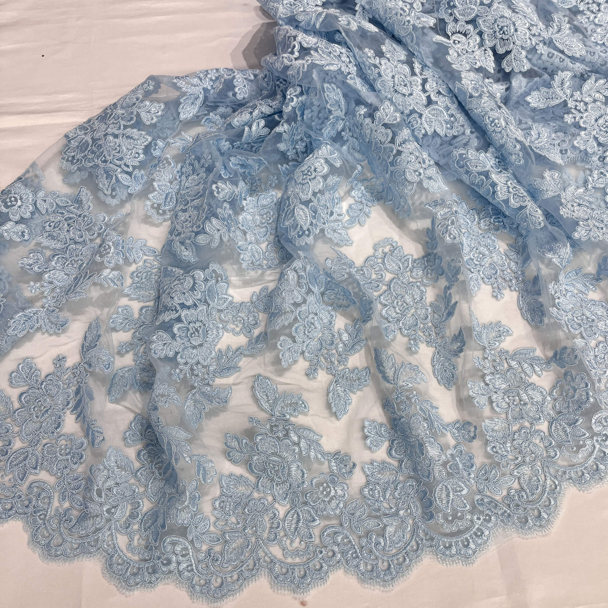 Corded Bridal Lace Fabric Embroidered on 100% Polyester Net Mesh | Lace USA - 95409W