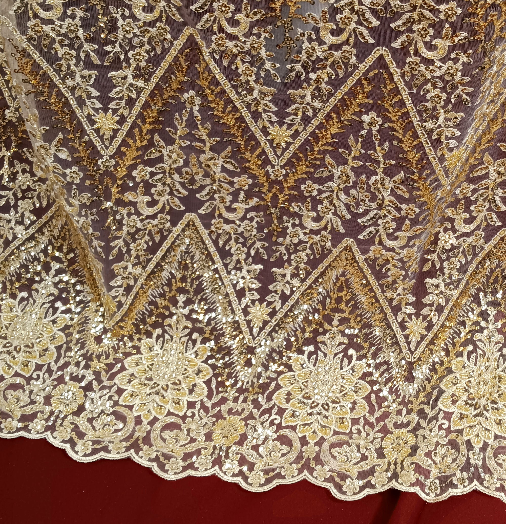 Beaded & Sequined Lace Fabric Embroidered on 100% Polyester Net Mesh | Lace USA - GD-66722