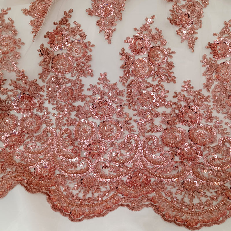 Beaded Lace Fabric Embroidered on 100% Polyester Net Mesh | Lace USA - GD-832