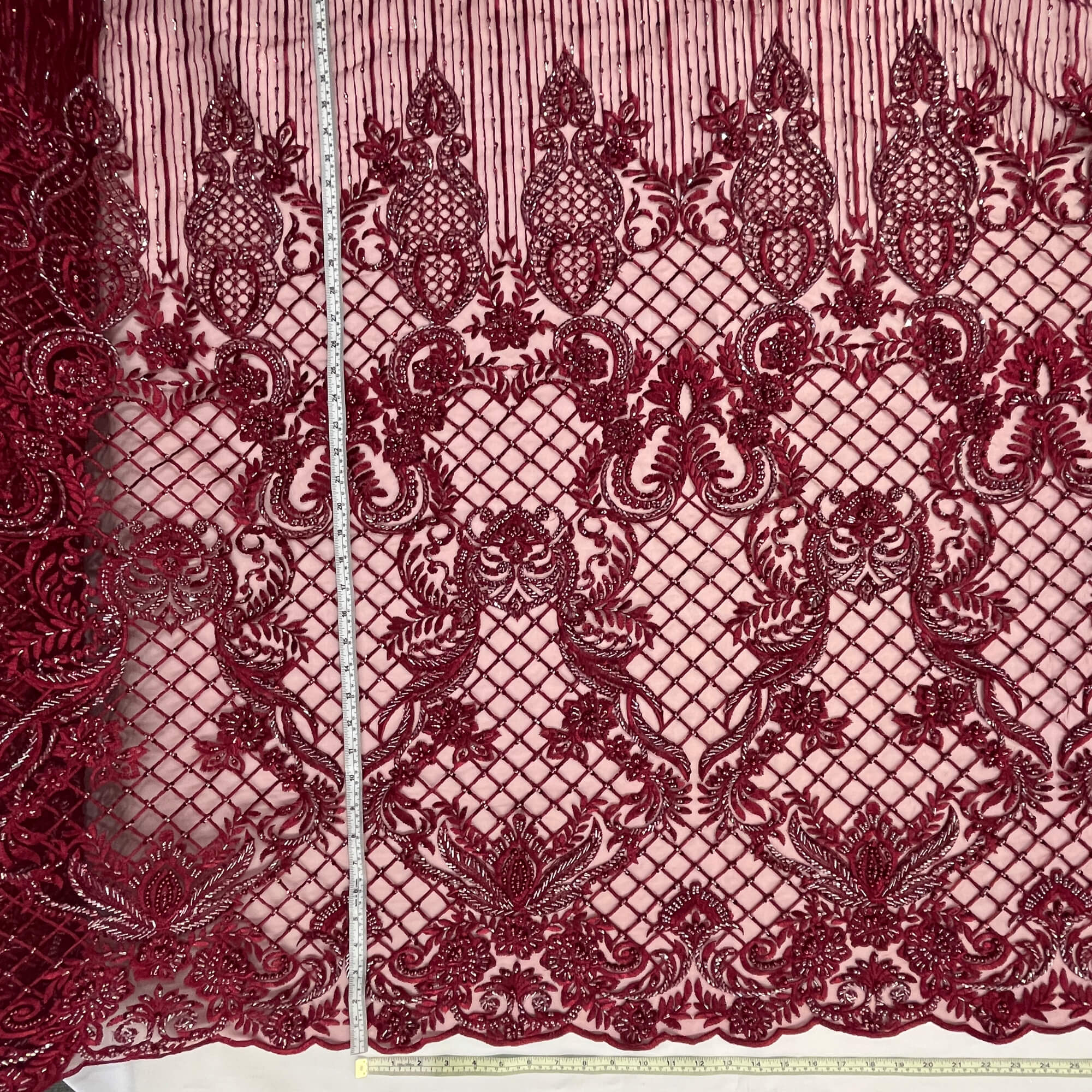 Beaded Lace Fabric Embroidered on 100% Polyester Net Mesh | Lace USA - GD-113
