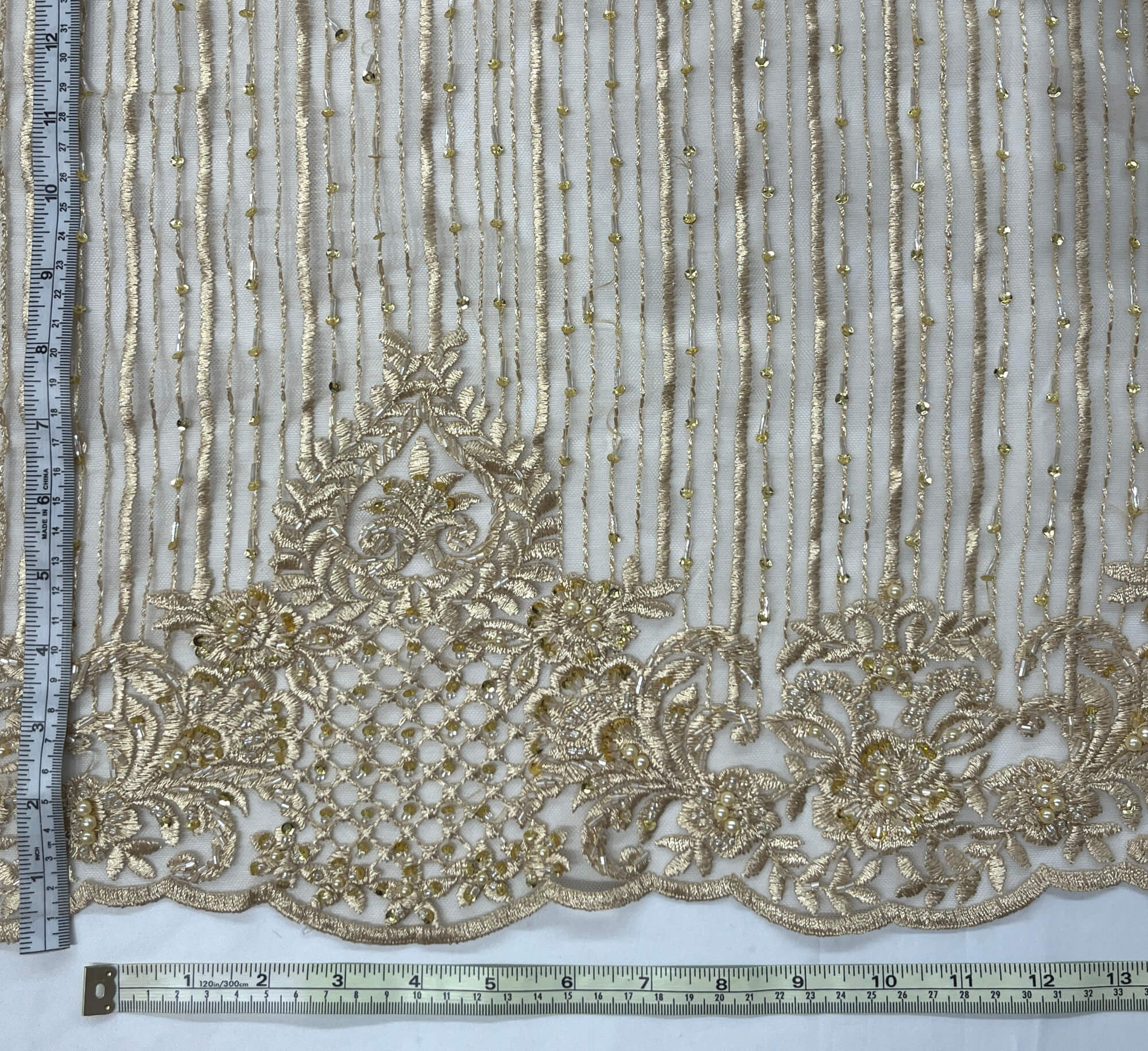 Beaded Lace Fabric Embroidered on 100% Polyester Net Mesh | Lace USA - GD-113
