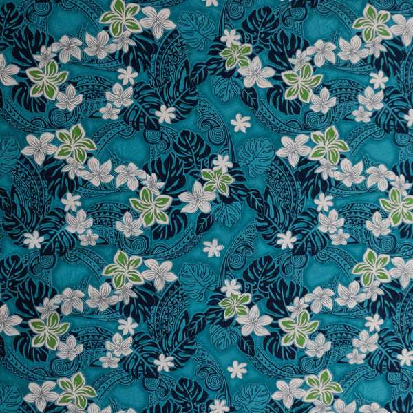 Traditional Polynesian Tattoo Plumeria Tiare Design Fabric | Peachskin  |  Spandex Palace