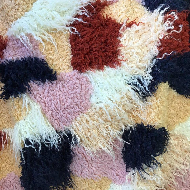 Light Multicolor Patchwork Long Pile Faux Fur Fabric