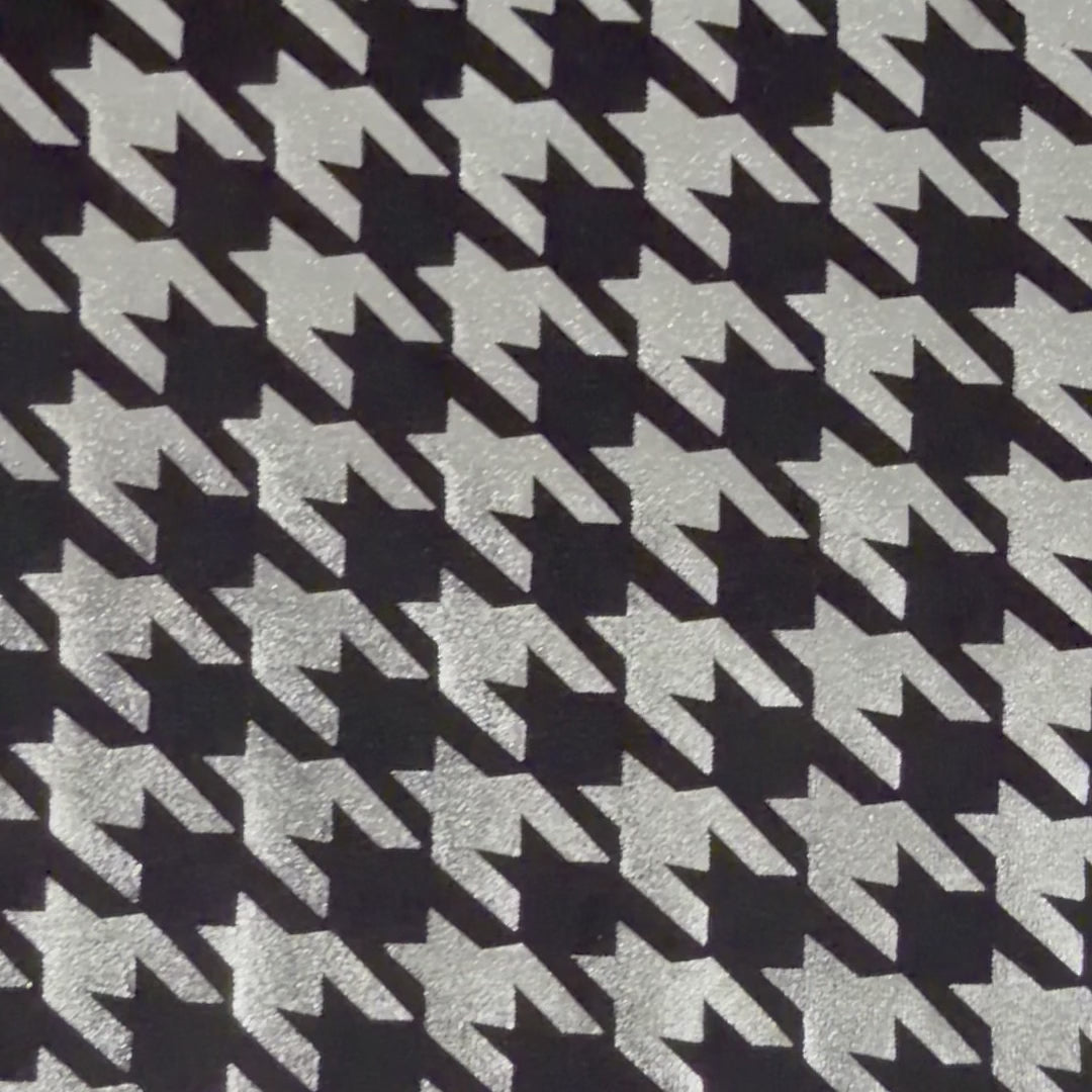 Houndstooth Foil Nylon Spandex Stretch Fabric | Spandex Palace Black Silver