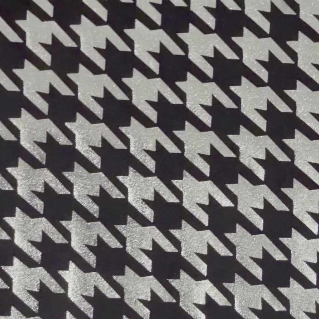 Houndstooth Foil Nylon Spandex Stretch Fabric | Spandex Palace Black Silver