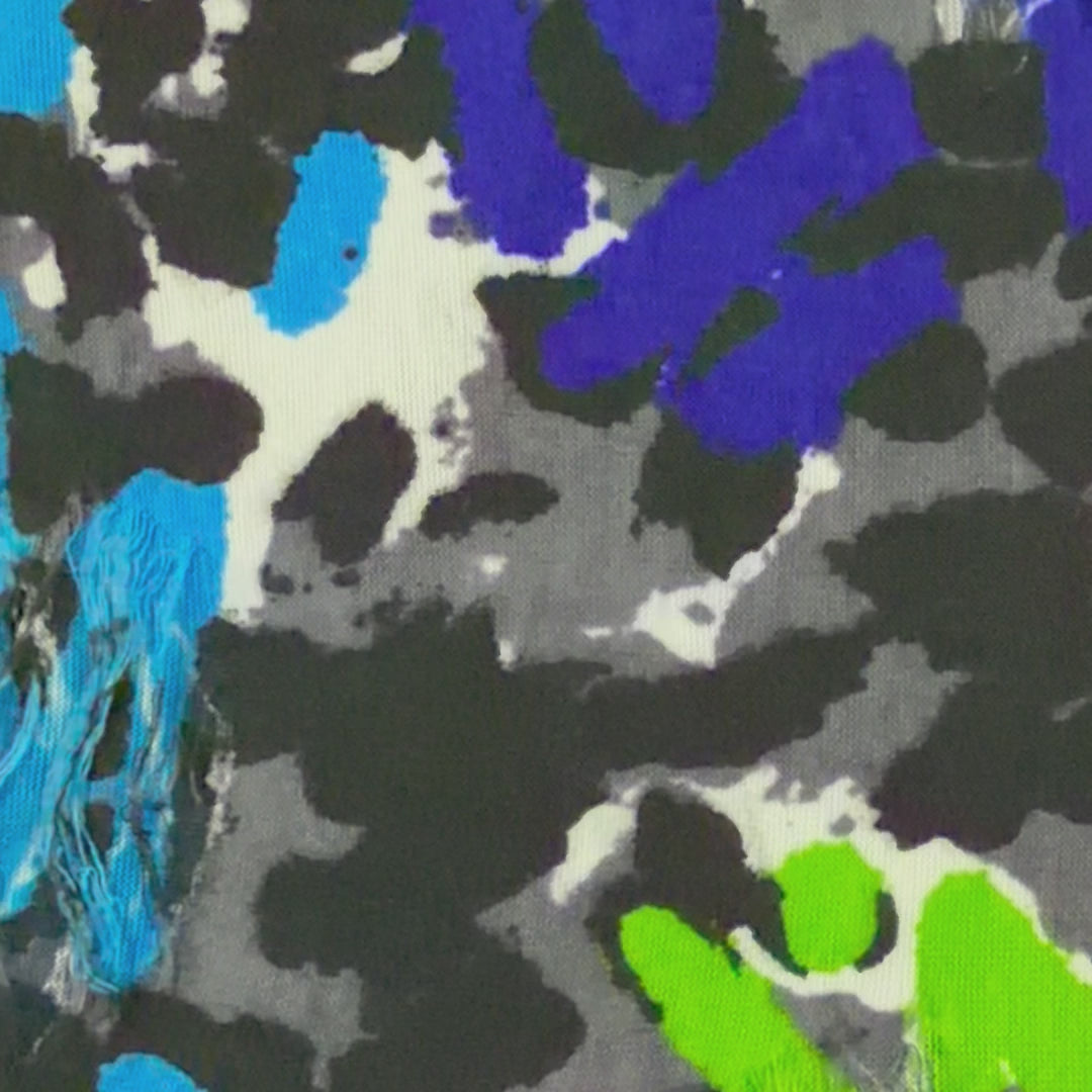Distressed Graffiti Print Mechanical Stretch Knit | Spandex Palace Video Lime