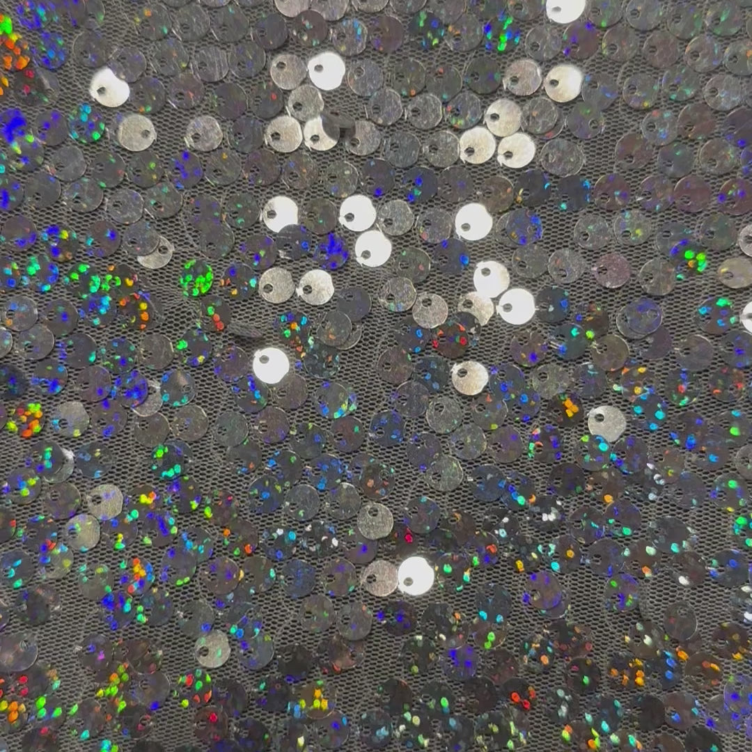 mbroidery Polyester Flipper Sequin On Mesh Fabric | Spandex Palace Silver Silver
