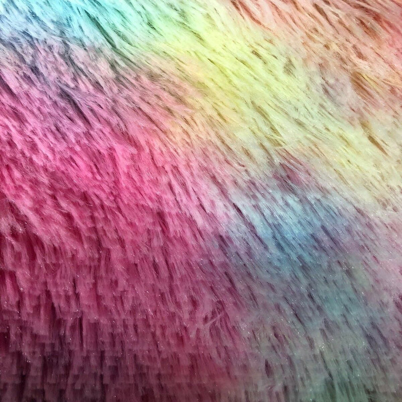 Rainbow Multi Color Dye Fuzzy Faux Fur Fabric