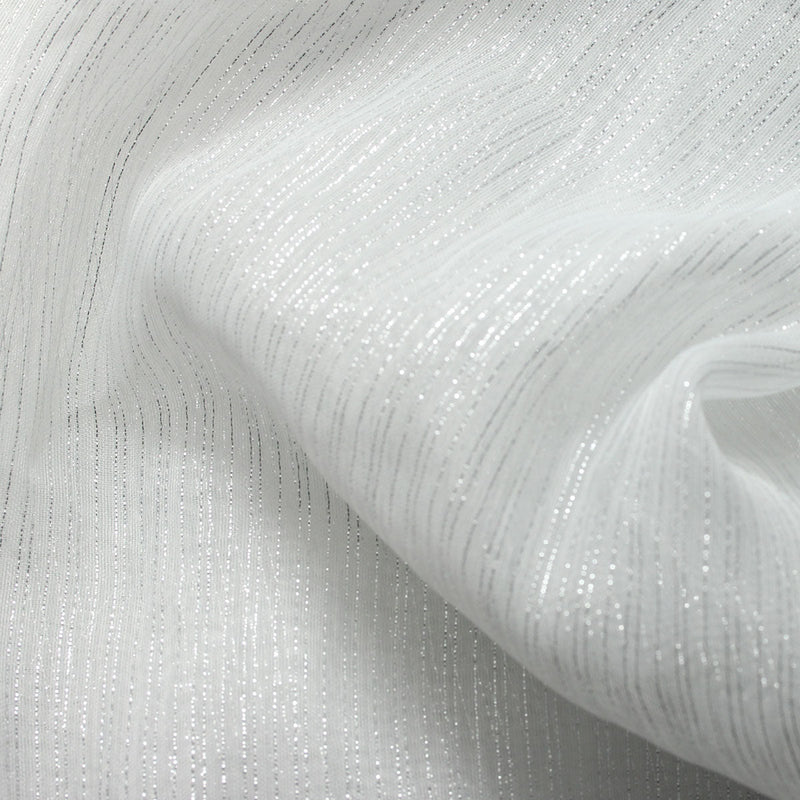 White Silver Three Shine Stripe Sheer Drapery Home Decor Fabric