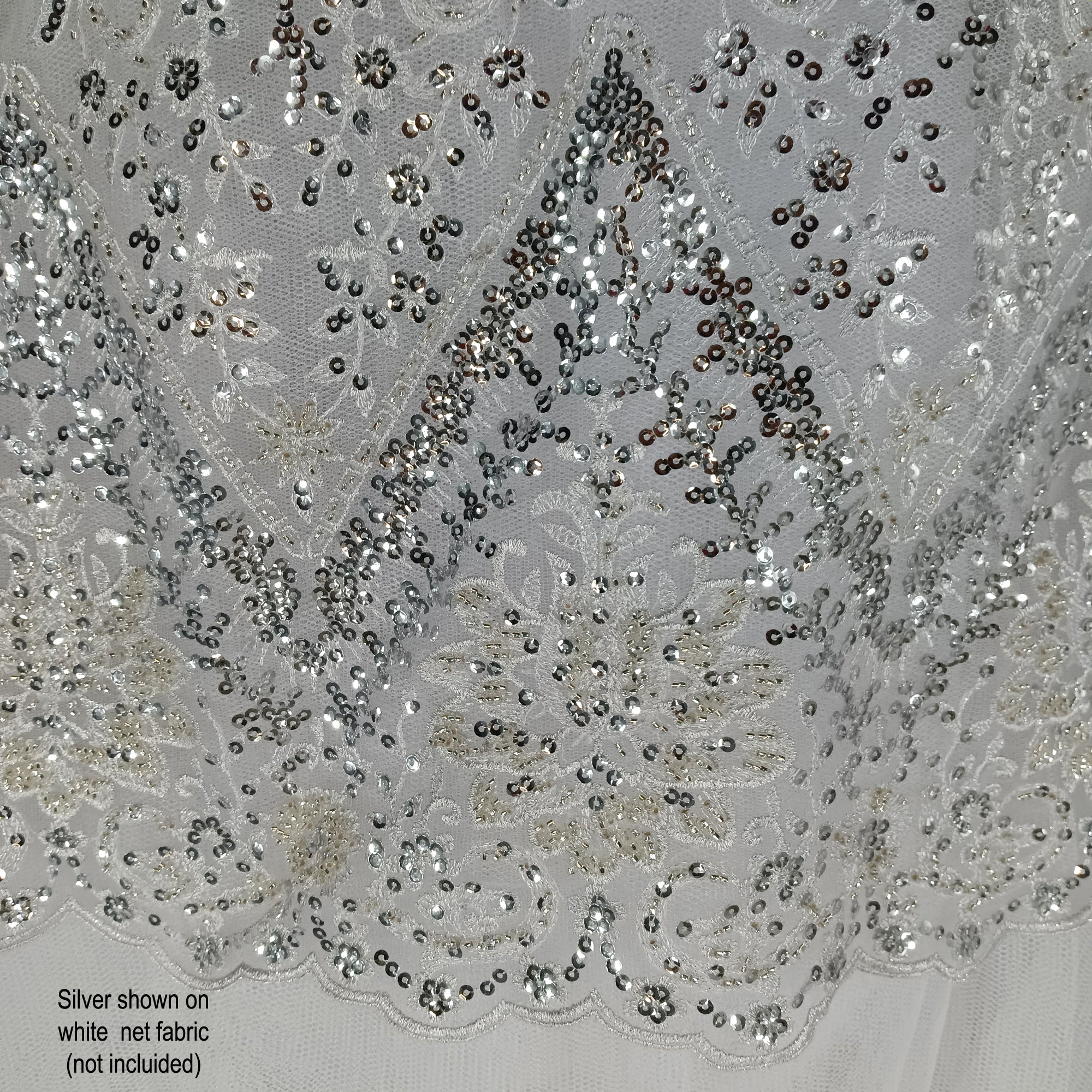 Beaded & Sequined Lace Fabric Embroidered on 100% Polyester Net Mesh | Lace USA - GD-66722