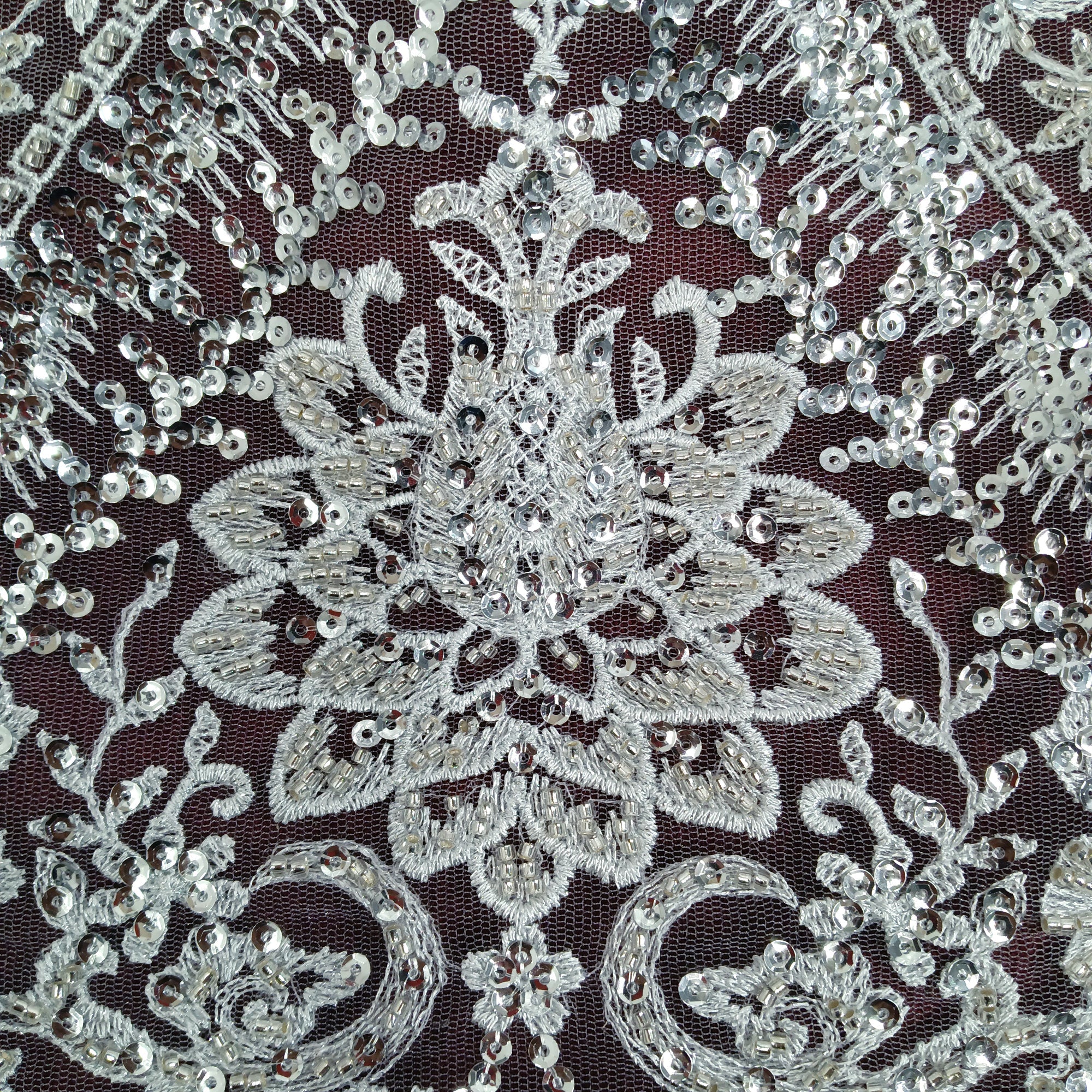 Beaded & Sequined Lace Fabric Embroidered on 100% Polyester Net Mesh | Lace USA - GD-66722