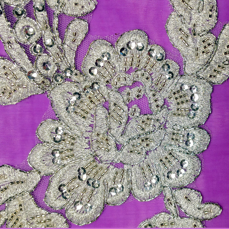 Beaded & Corded Floral Lace Applique Embroidered on 100% Polyester Net Mesh | Lace USA - 96434W-HB