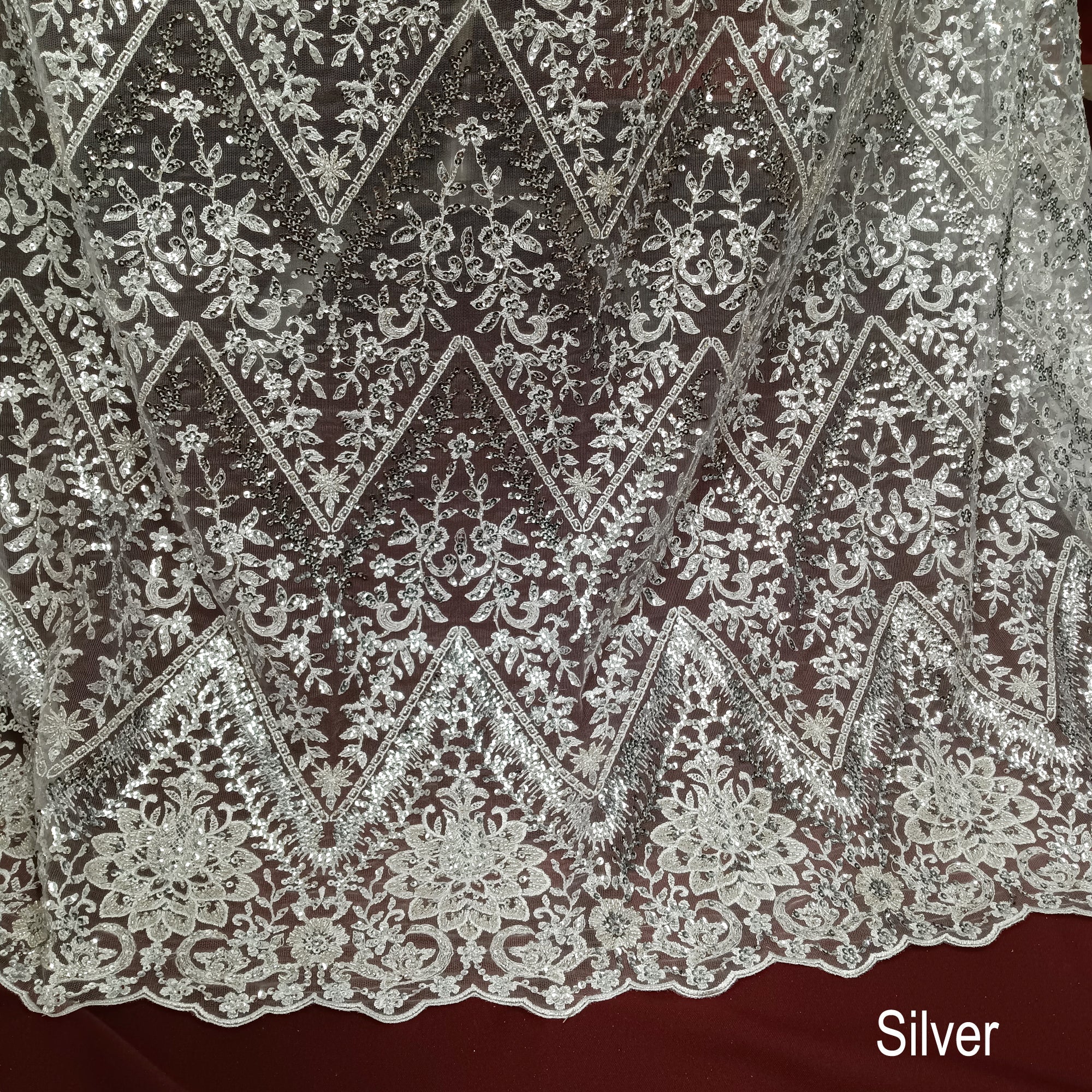 Beaded & Sequined Lace Fabric Embroidered on 100% Polyester Net Mesh | Lace USA - GD-66722