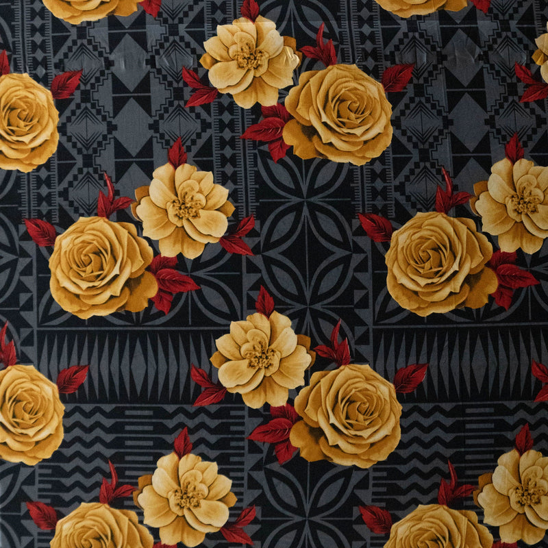 Polynesian Rose Geometric design Fabric | Peachskin  | Spandex Palace