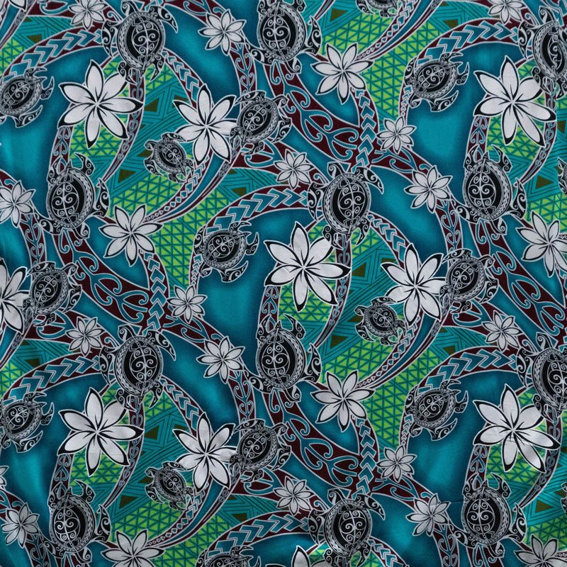 Tiare Sea Turtles Polynesian Tribal Design Fabric| Rayon  | Spandex Palace