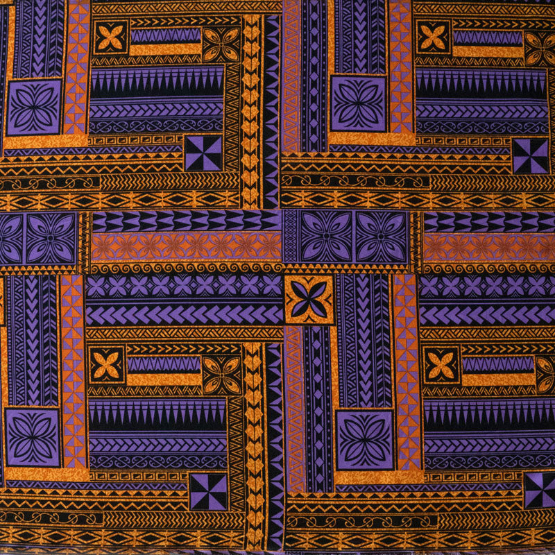 Polynesian Geometric Symmetrical design Peachskin Fabric | Islands Fabric