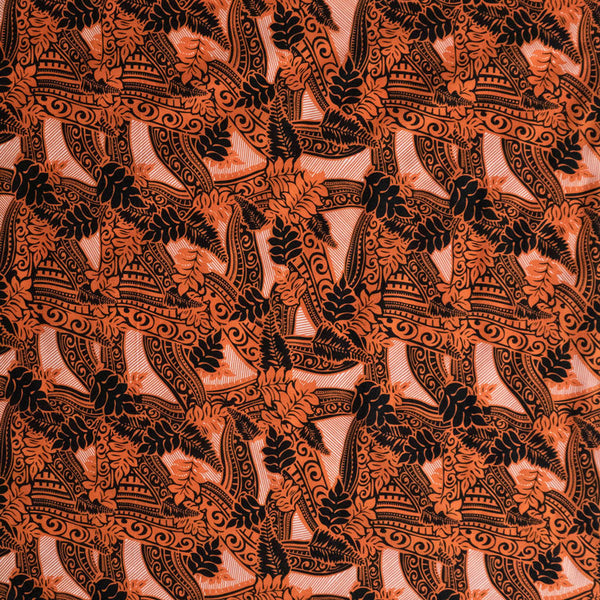 Traditional Polynesian Tribal Design & Tropical leaves Fabric |Poly Cotton  |  Spandex Palace