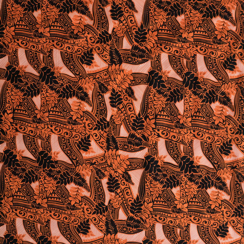 Traditional Polynesian Tribal deisgn & Tropcal leaves Fabric |Poly Cotton