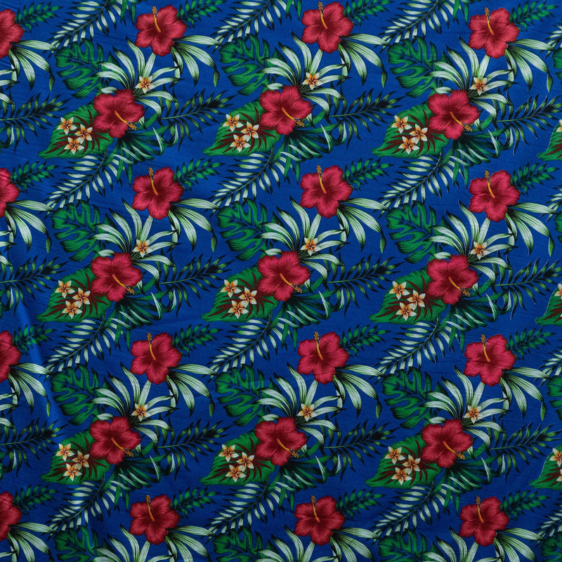 Hibiscus Plumeria Tropical Leaves All Over Design Fabric | Cotton