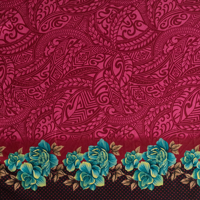 Traditional Polynesian Tattoo Rose Polka Dot border Fabric | Peachskin