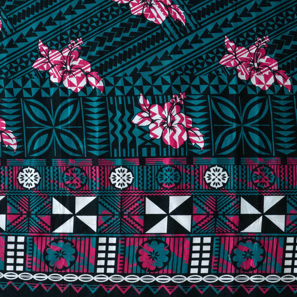 Traditional Polynesian Geometric Flower Design Fabric | Cotton  |Spandex Palace