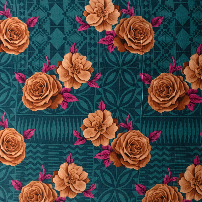 Polynesian Rose Geometric design Fabric | Peachskin  | Spandex Palace