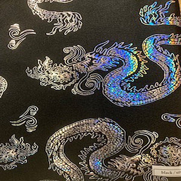 4 Way Nylon Spandex Asian Dragon Hologram | Spandex Palace Silver