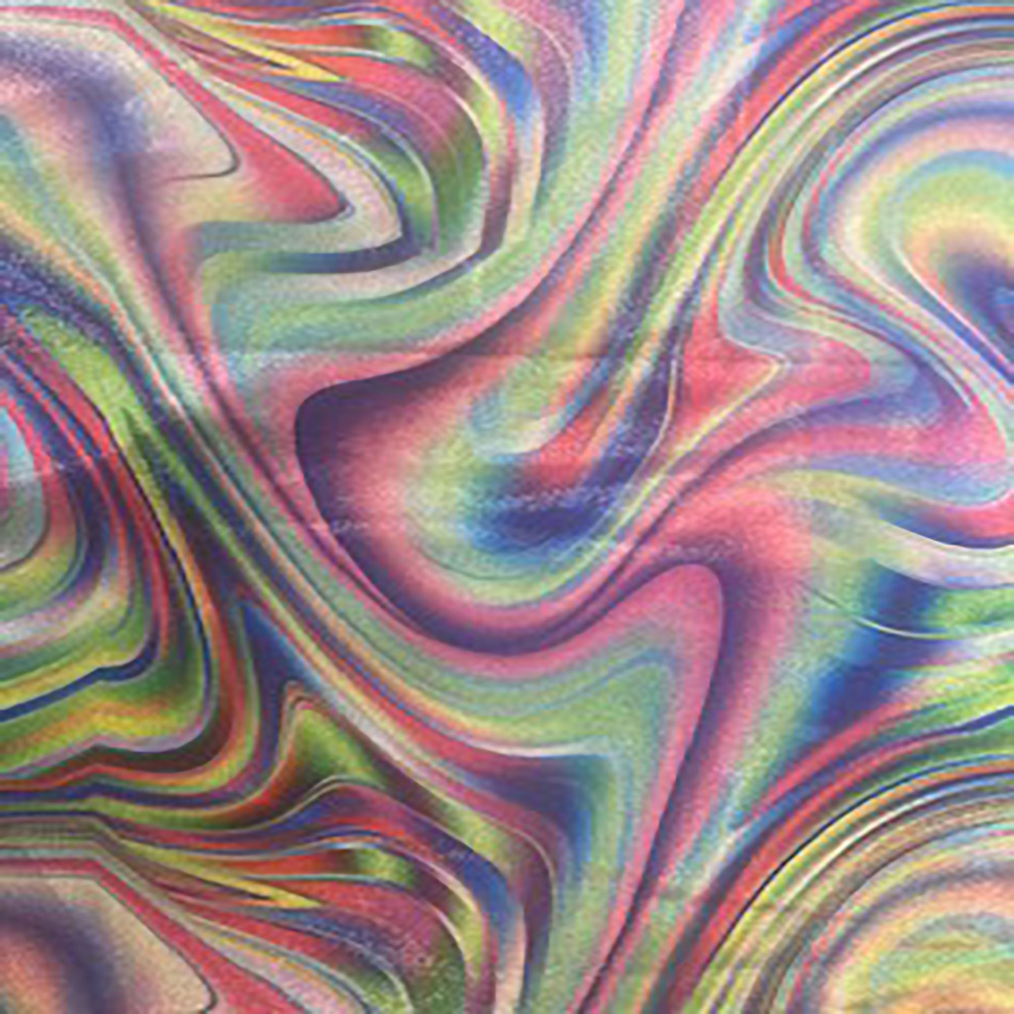 4 Way Polyester Spandex Volcano  Digital Abstract Rainbow Lime Blue Combo