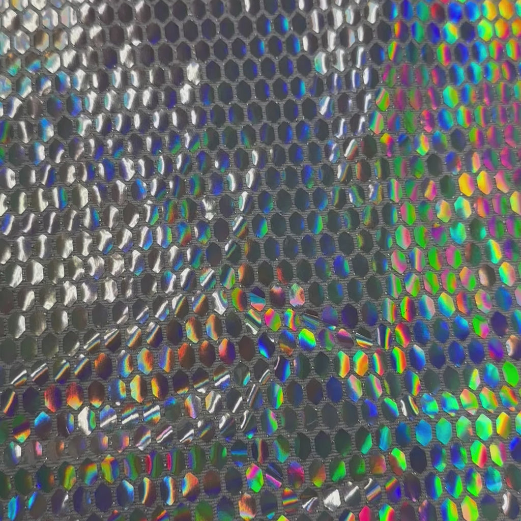 Metallic Laser Shiny Stretch Fabric Silver Iridescent Rainbow