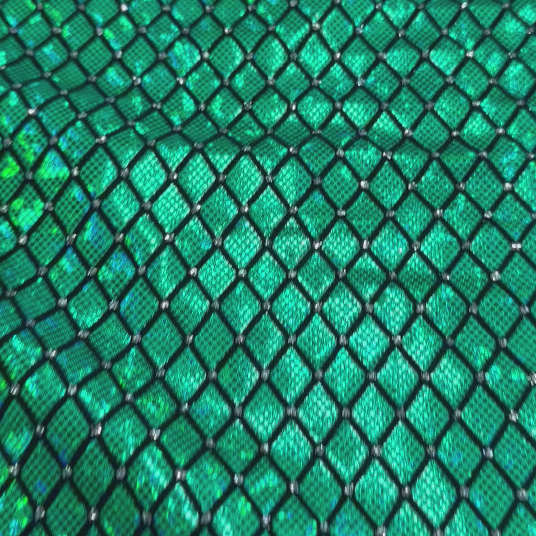 4 Way Nylon Spandex Diamond Flocking Hologram With Glitter | Spandex Palace Black  Green