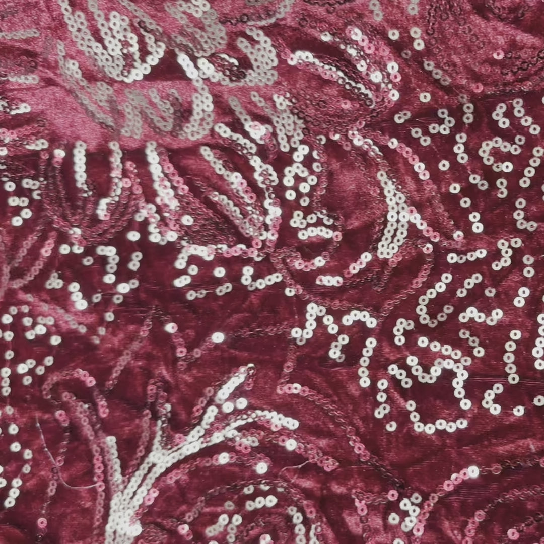 Mechanical Stretch Velvet Fabric  Aria With All Over Sequin  Burgundy
