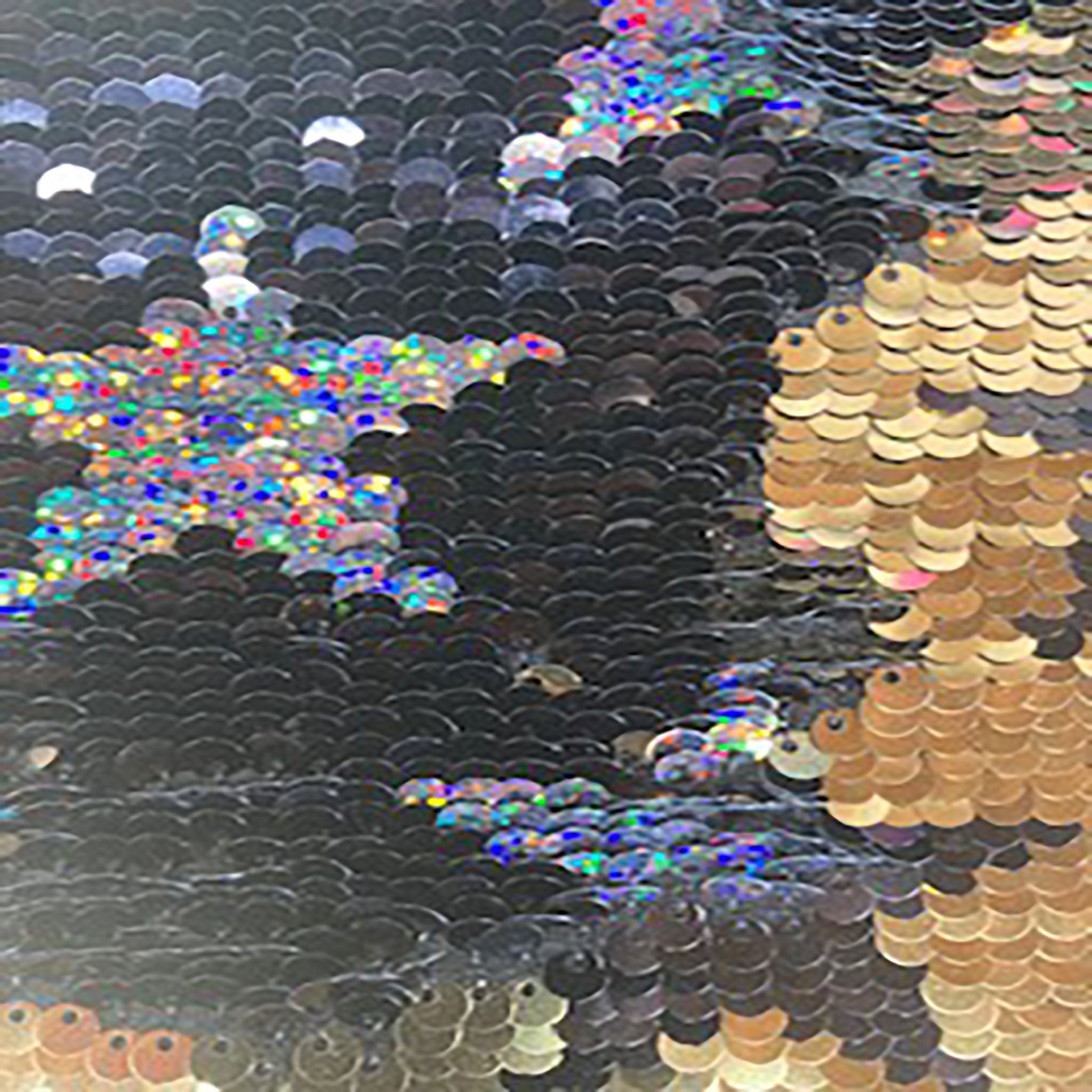 2 Way Poly Spandex Reversible Sequence | Spandex Palace  Black Hologram Silver On Back