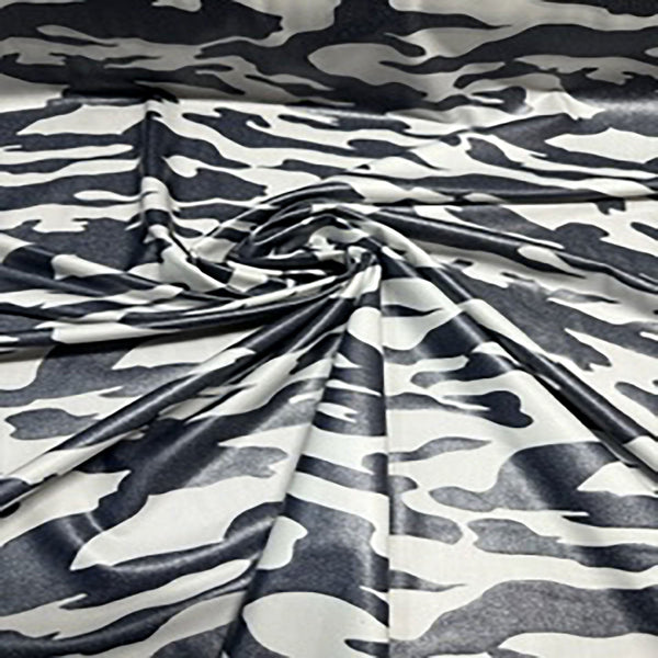 Polyester Spandex Dull Army With Silver Foil | Spandex Palace White Black